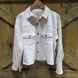 Fringe Cream Jacket Cropped Western Cowgirl Rodeo Faux Leather Suede Vegan